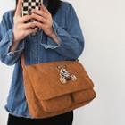 Bear Embroidered Messenger Bag Dark Brown - One Size