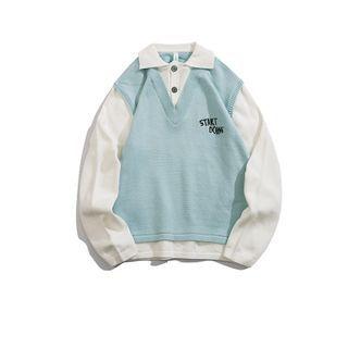 Mock Two-piece Knit Polo Shirt