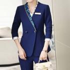 Double-breasted Blazer / Long-sleeve Plain Shirt / Pencil Skirt / Cropped Dress Pants / Set