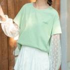 Inset Lace Top Short-sleeve Oversize Printed Tee