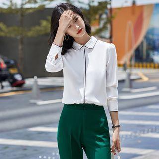 Long-sleeve Blouse / Straight-leg Dress Pants