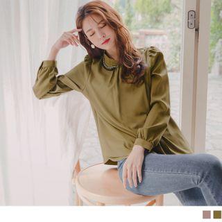 Stand Collar Detachable Necklace Chiffon Top