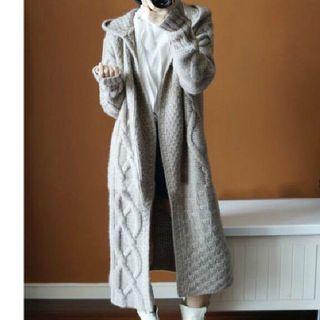 Hooded Cable Knit Long Jacket