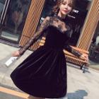 Lace Long-sleeve Velvet A-line Party Dress