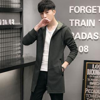 Plain Long Zip Hooded Jacket