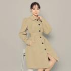 Puff-sleeve Single-breasted Trench Coat With Sash