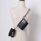 Set Of 2: Faux Leather Chained Crossbody Bag Black - One Size