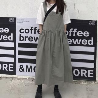 Set: Elbow-sleeve T-shirt + Sleeveless Midi Dress T-shirt - White - One Size / Dress - Gray - One Size