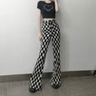 Checkerboard Boot-cut Pants Black - One Size