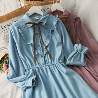 Tie-neckline Ruffled-trim Midi Dress In 9 Colors