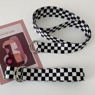 Check Fabric Holeless Belt Black & White - One Size