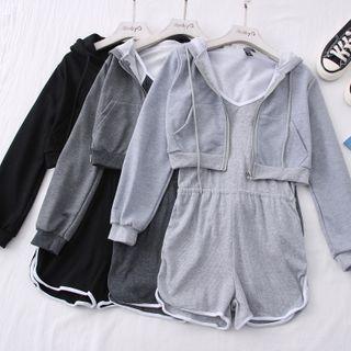Contrasted Sleeveless Playsuit / Cropped Parka