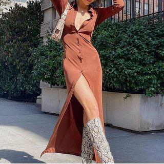 Long Sleeve Knit Buttoned Midi Dress