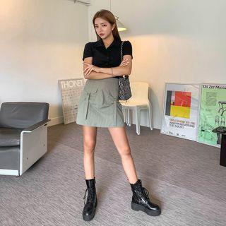 Band-waist Buckled A-line Cargo Skirt