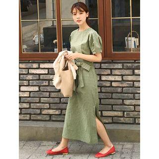 Tie-waist Check A-line Maxi Dress