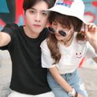 Couple Matching Short-sleeve Smiley Face Embroidered T-shirt