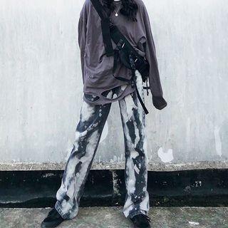 High-waist Tie-dyed Straight-cut Jeans