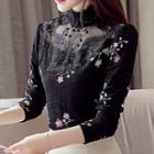 Floral Embroidered Mesh Panel Blouse