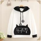 Color-block Cat Print Hoodie As Shown In Figure - One Size