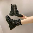 Buckled Faux Leather Platform Short Boots