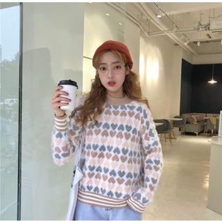 Mock-neck Heart Print Sweater