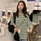 Stripe Embroidered Elbow-sleeve T-shirt