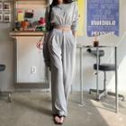 Set: Band-hem Cropped Sweatshirt + Loose-fit Sweatpants