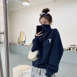 Lettering Print Open-collar Sweatshirt