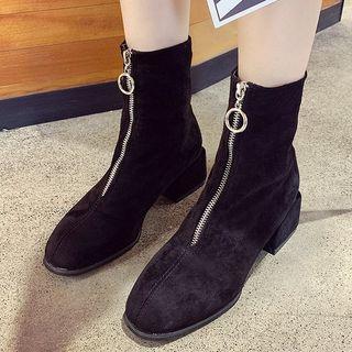 Front-zip Block Heel Short Boots