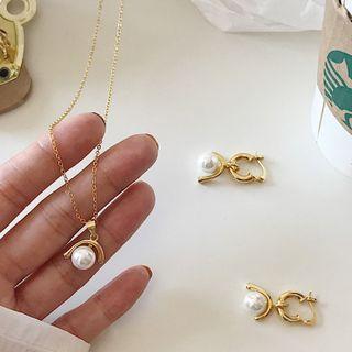 925 Sterling Silver Faux Pearl Pendant Necklace E313 - With Box - Necklace - One Size