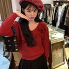 Ribbon Sweater / Pleated Mini A-line Skirt