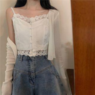 Lace-trim Camisole Top + Light Cardigan