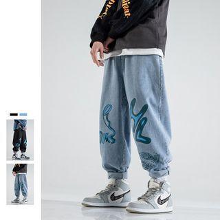 Graphic Print Wide Leg Jeans