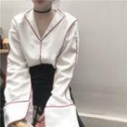 Color-block V-neck Short-sleeve Loose-fit Blouse