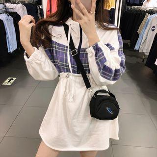 Plaid Long-sleeve Hooded Mini Dress