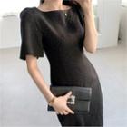 Puff-sleeve Wool Blend H-line Dress