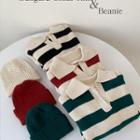 Collared Striped Sweater With Beanie