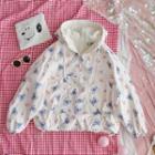Bear Print Hooded Pullover Jacket Blue Bear - White - One Size