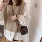 Long-sleeve Button-up Blouse / Sweater Vest