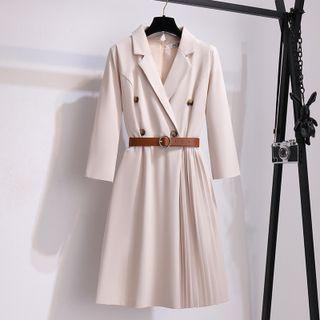 Long-sleeve Notch Lapel Double-breasted Plain Dress