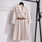 Long-sleeve Notch Lapel Double-breasted Plain Dress