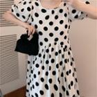 Puff-sleeve Dotted Open-back A-line Maxi Dress As Shown In Figure - One Size