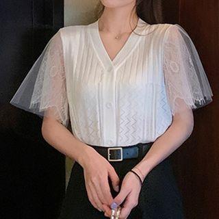 Cap-sleeve V-neck Top
