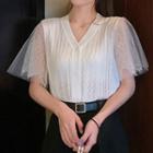 Cap-sleeve V-neck Top