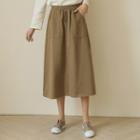 Button-trim Long Flare Skirt