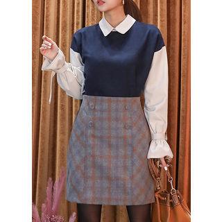 Tall Size Contrast-collar Belted Top