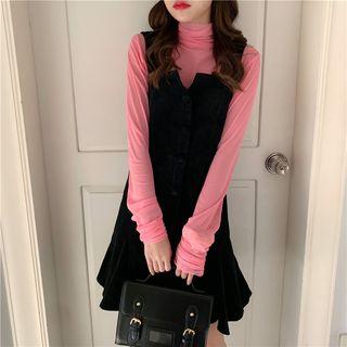 Corduroy Jumper Dress Black - One Size