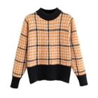Mock-neck Houndstooth Sweater Tangerine & Black - One Size