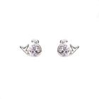 925 Sterling Silver Rhinestone Whale Stud Earring 1 Pair - Silver - One Size