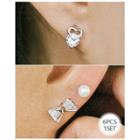Set (6 Pcs): Faux-pearl / Bow / Heart Stud Earrings